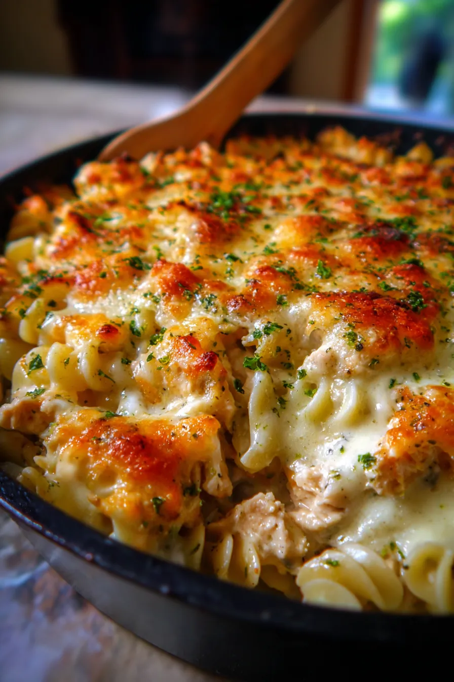 Million Dollar Chicken Casserole (Creamy & Cheesy)-closeup-texture