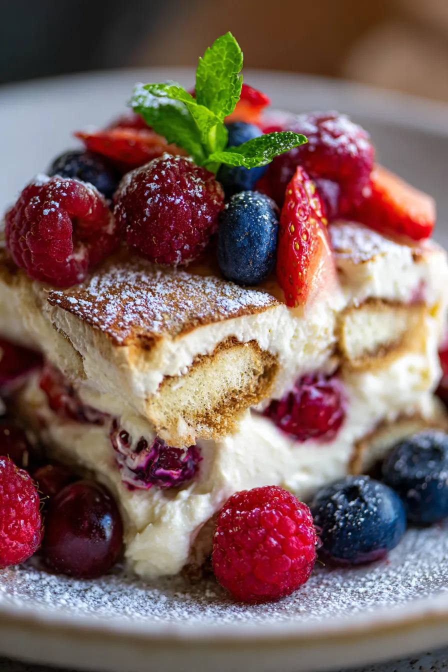 Mixed Berry Tiramisu-mascarpone-closeup