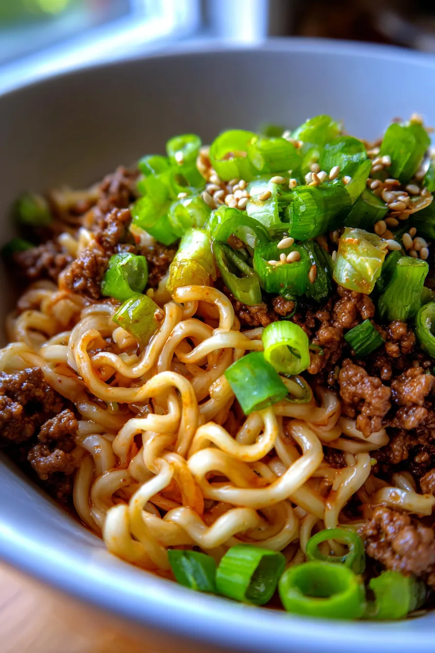 Mongolian Ground Beef Noodles-sauce-texture-closeup
