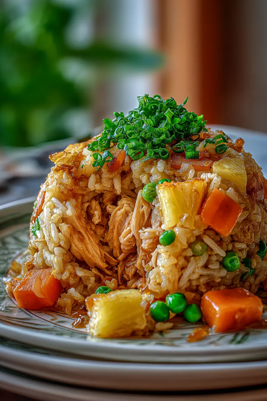 overhead serving spoon chicken rice