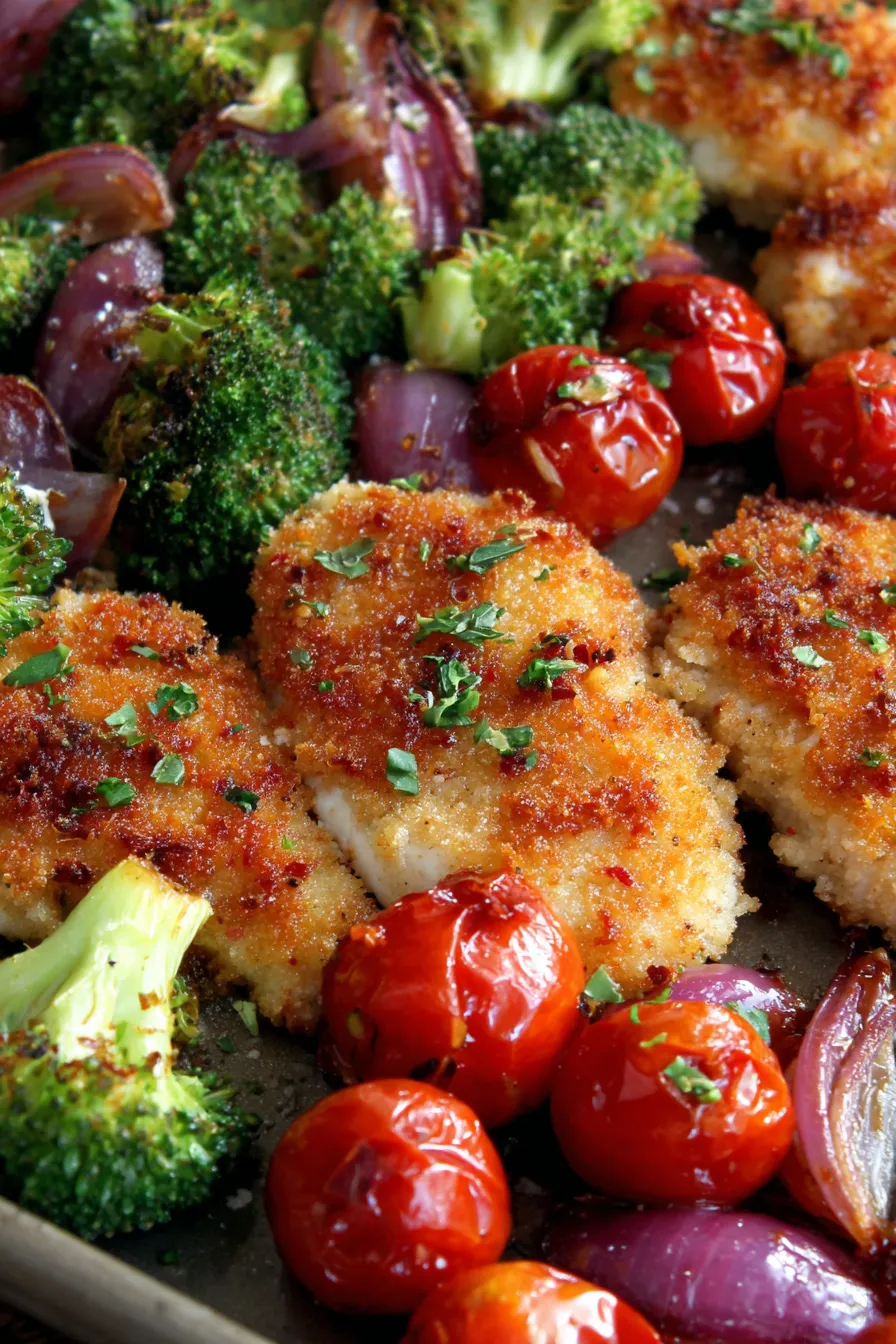 Parmesan Crusted Chicken Sheet Pan Dinner-closeup-texture