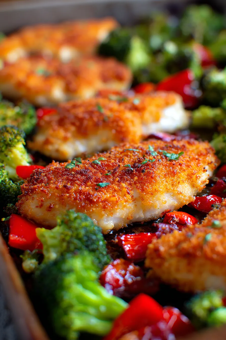 Parmesan Crusted Sheet Pan Chicken Dinner-closeup-texture