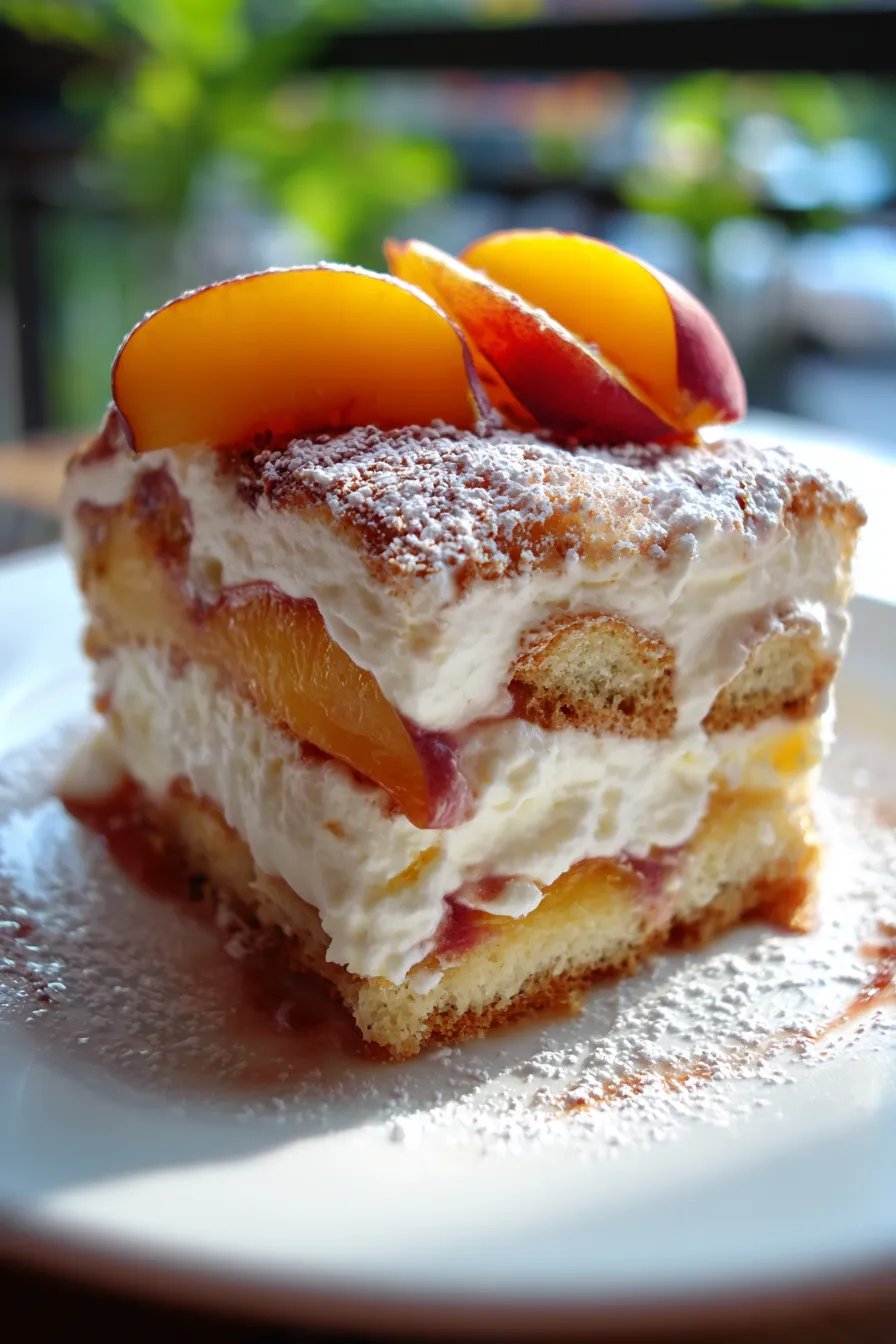 Peach & Cream Tiramisu ingredients flat lay