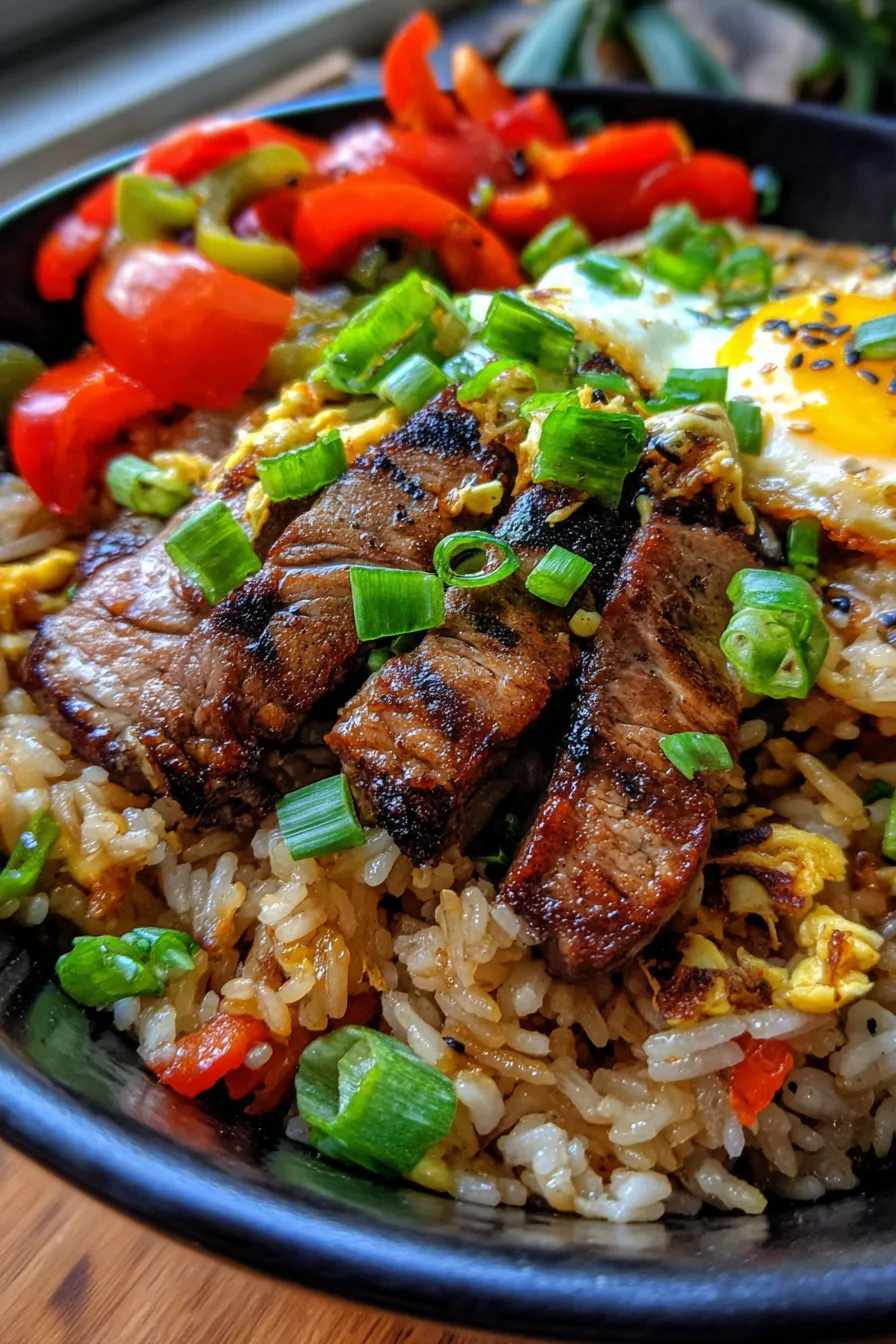 Pepper Steak Fried Rice-plated-overhead
