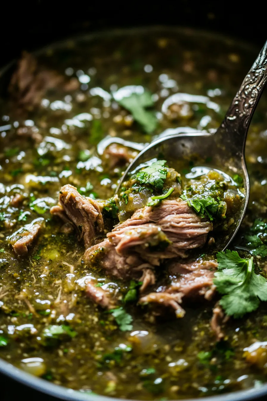 Pork Chili Verde-stew-texture-closeup