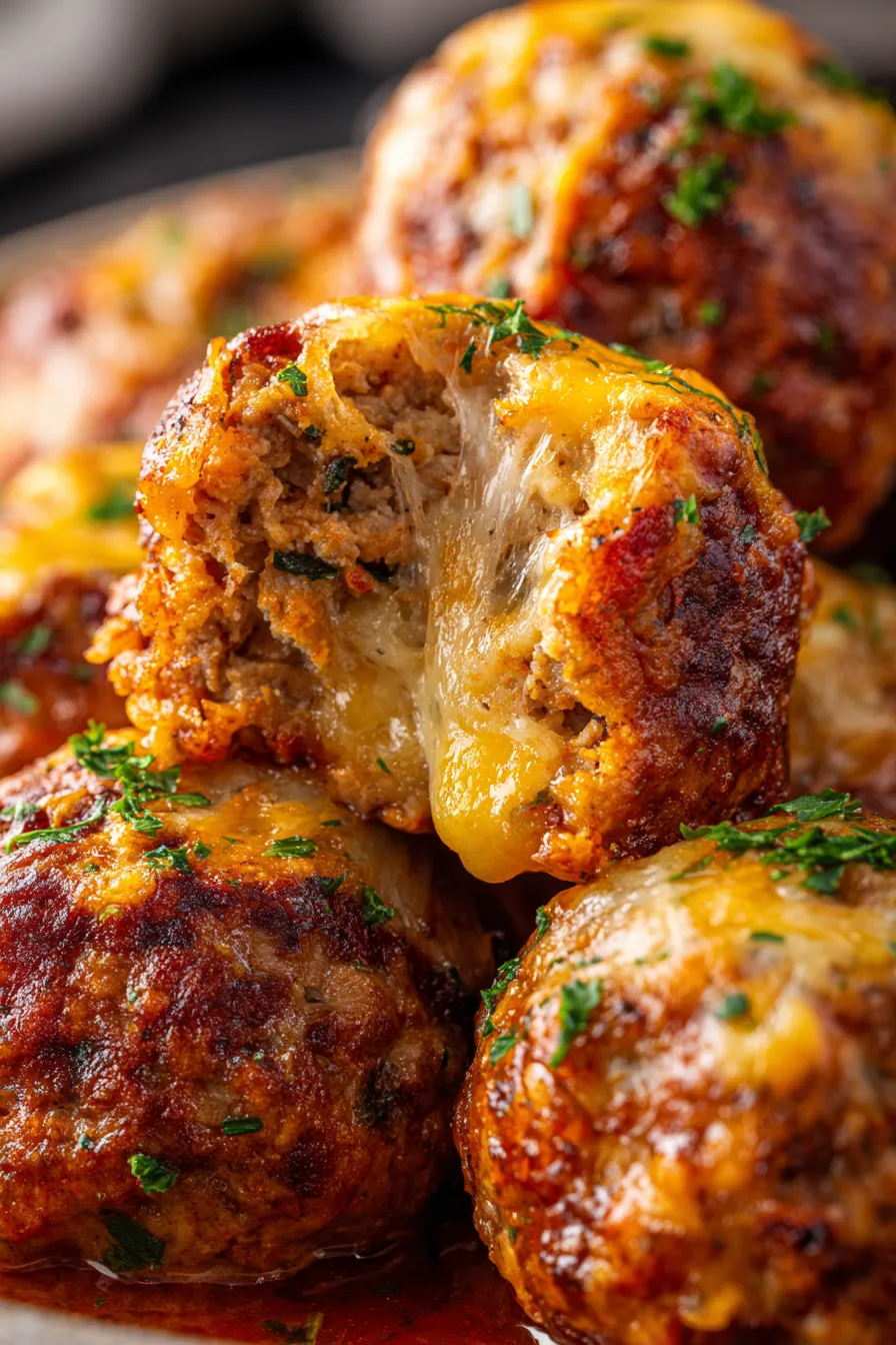 Pull-Apart Meatballs cheese pull closeup