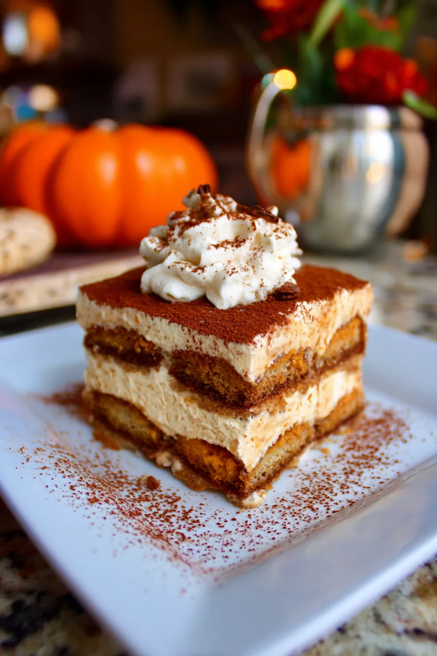 Pumpkin Spice Tiramisu overhead slice