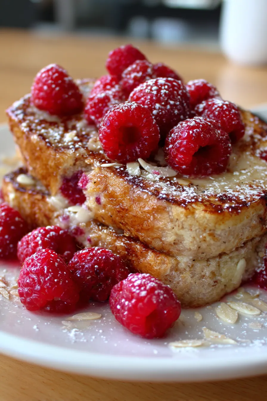 Raspberry Almond French Toast-stack-syrup