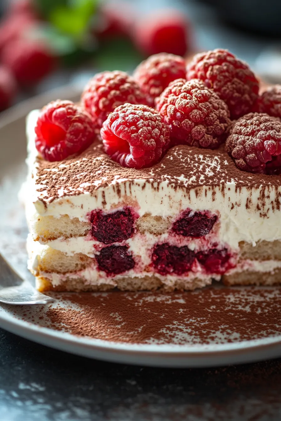 Raspberry Tiramisu with Vanilla Cream-closeup-texture
