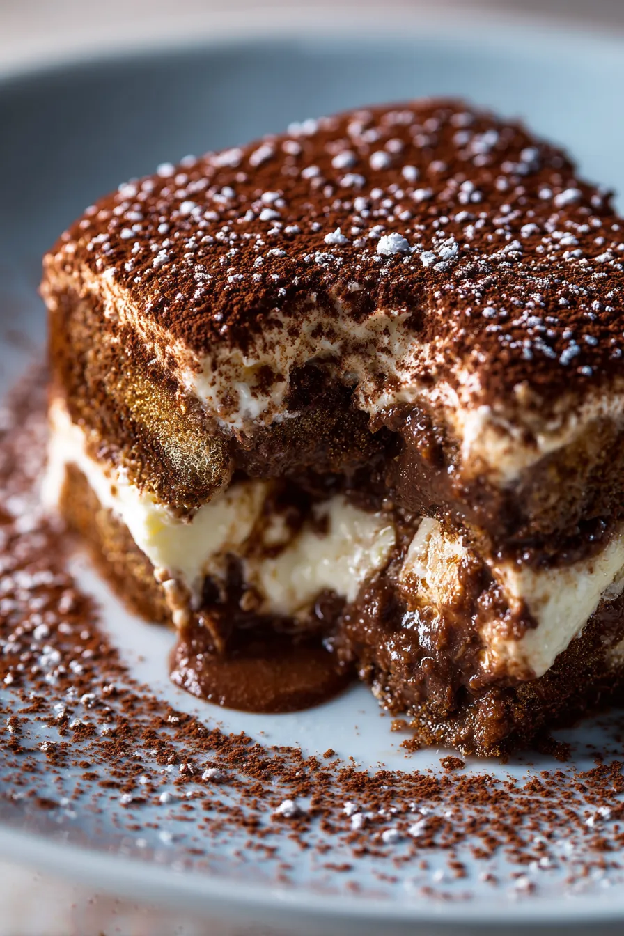 Slice of Tiramisu on a plate with fork
