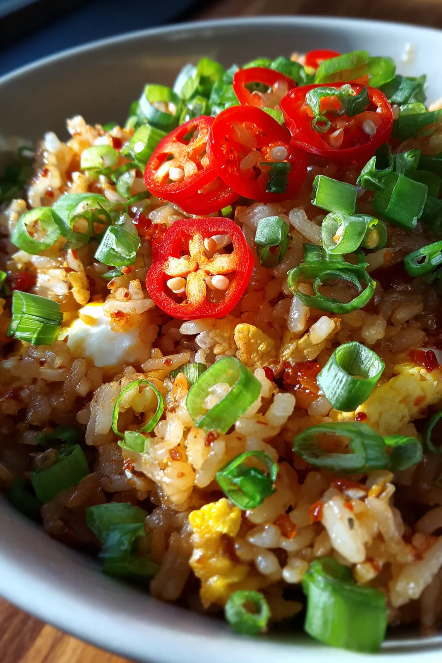 Spicy Chili Garlic Fried Rice, close-up texture