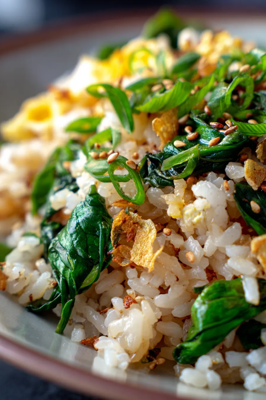 spinach fried rice pan cooking