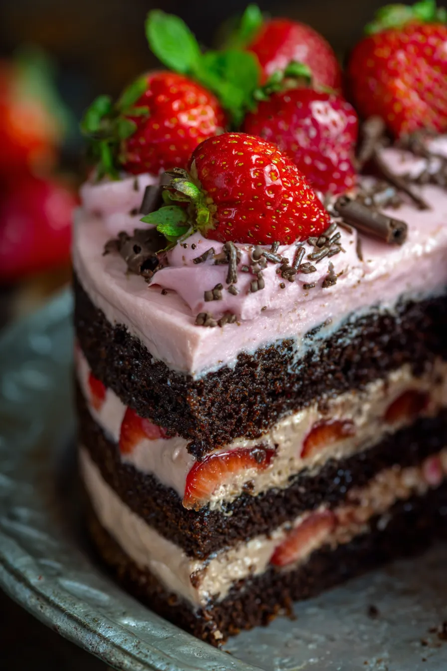 Strawberry Chocolate Layer Cake-ganache-drip-elegant