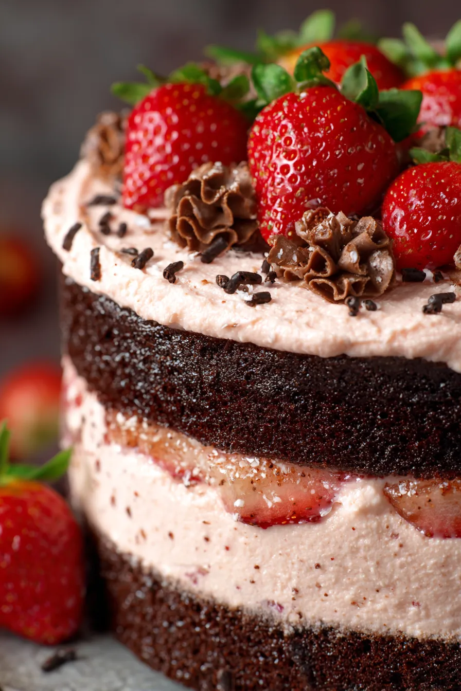 Strawberry Chocolate Layer Cake-slice-closeup-texture