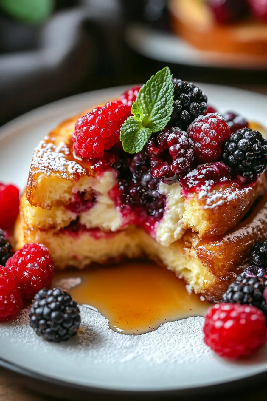 Stuffed French Toast with Cream Cheese & Berries-closeup
