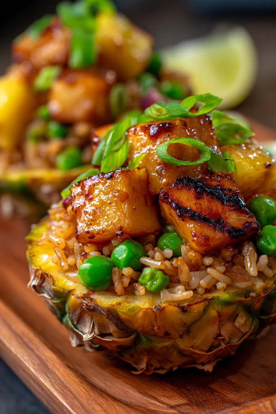 Sweet & Sour Pineapple Fried Rice-ingredients-mise-en-place-wooden-board