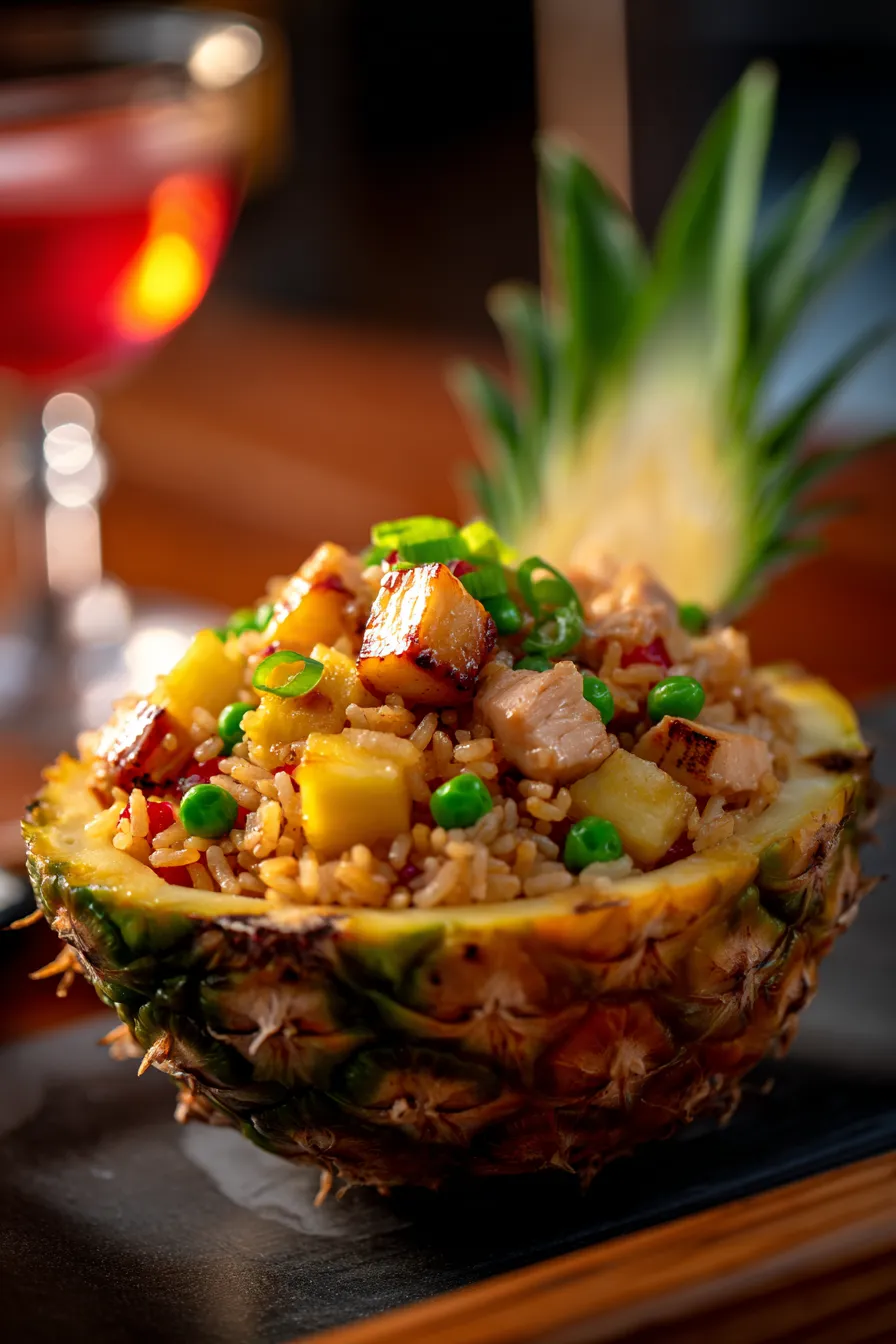 Sweet & Sour Pineapple Fried Rice-serving-spoon-close-up