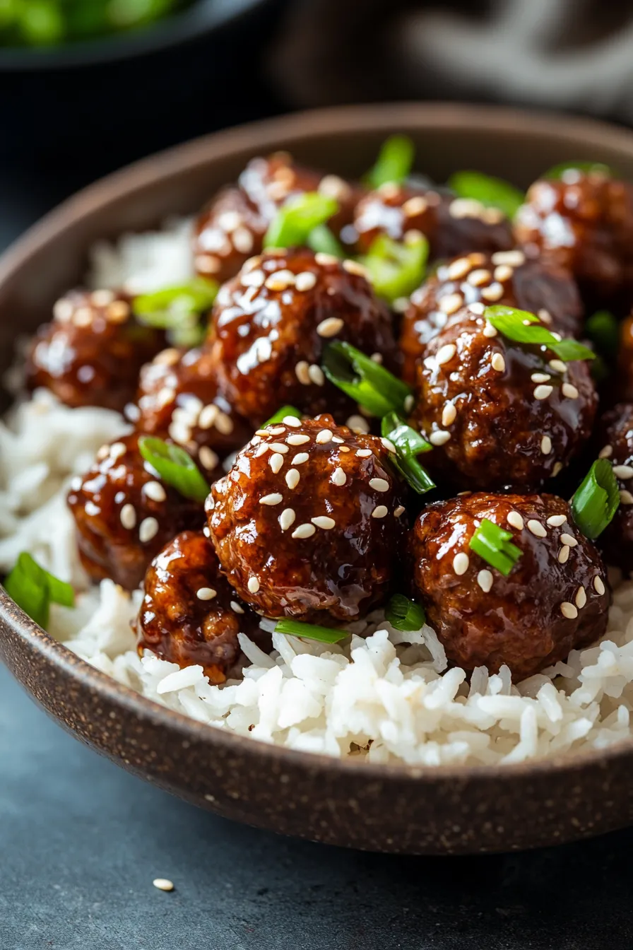 Teriyaki Glazed Meatballs-closeup-sauce