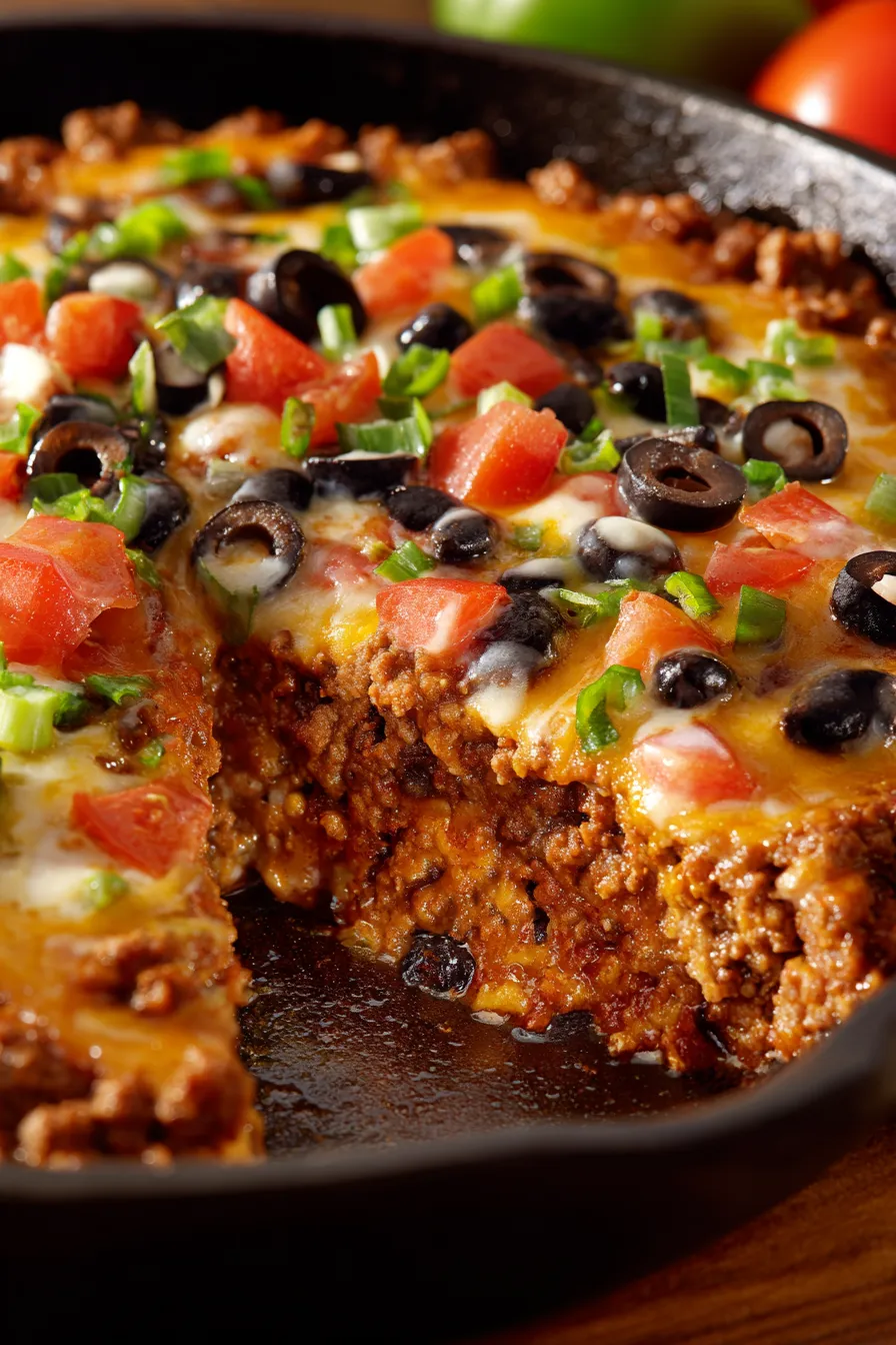 Tex-Mex Beef & Queso Skillet creamy closeup