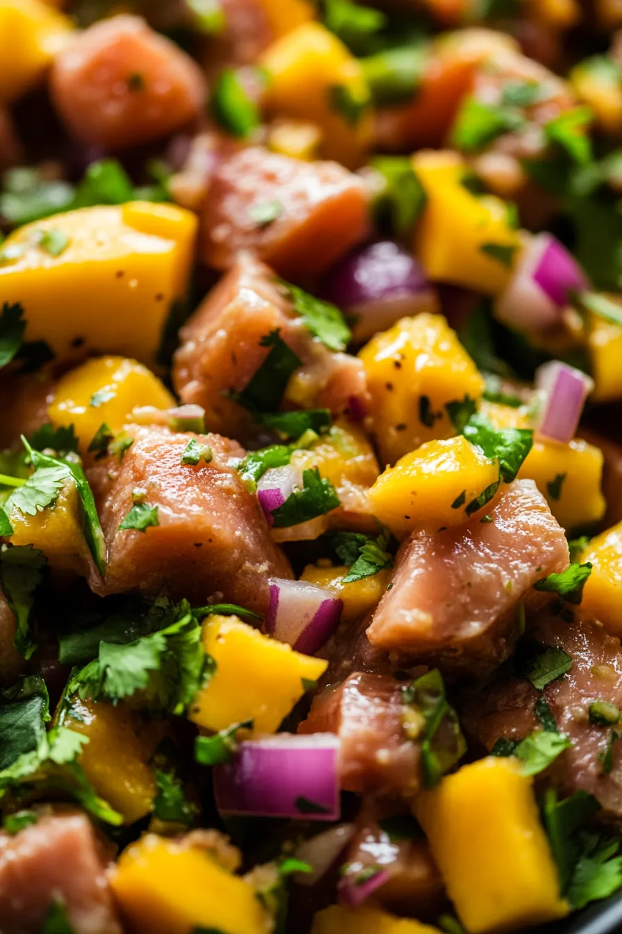 tuna salad bowl with spoon close-up