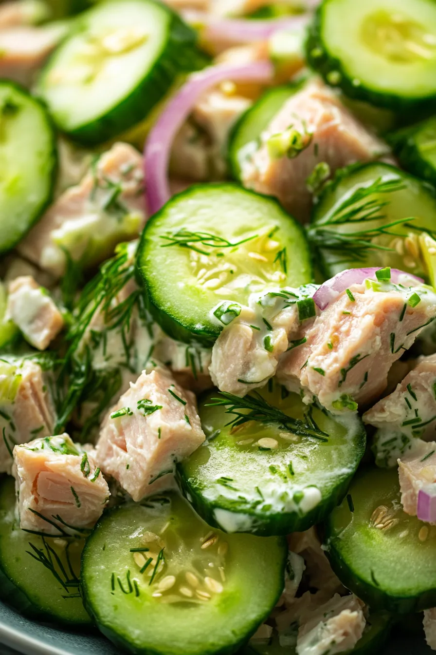 Tuna Salad with Cucumber & Yogurt Dressing-texture-closeup-creamy