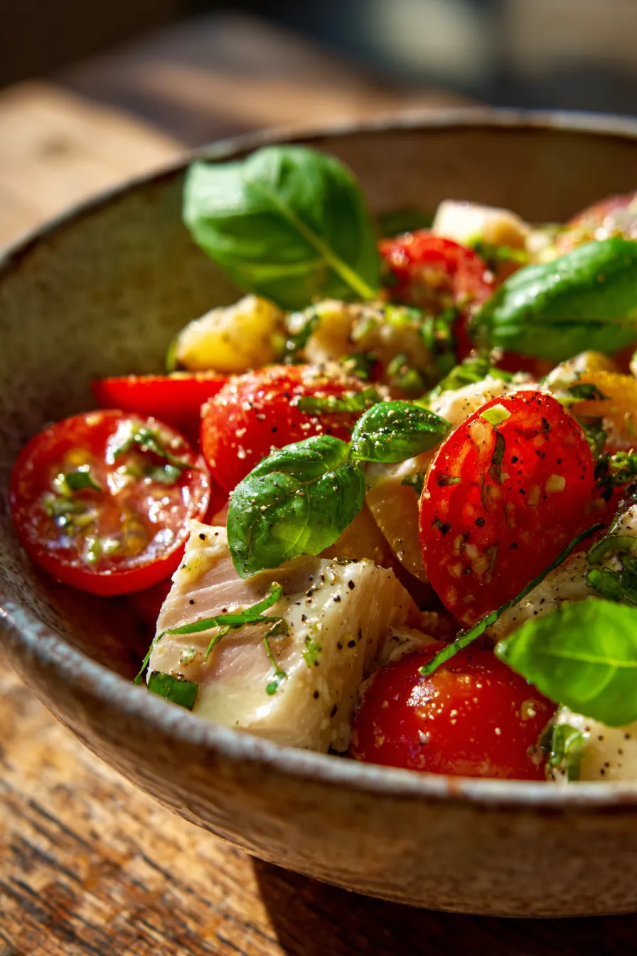 Tuna Salad with Tomato Fresh Basil - light lunch - styled