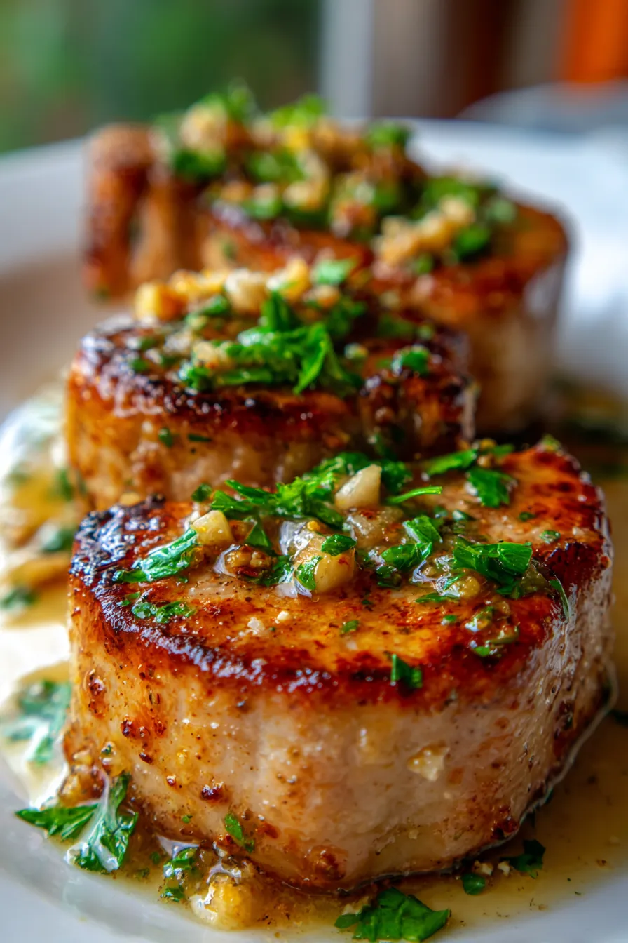 20-Minute Garlic Butter Pork Chops-sauce-closeup