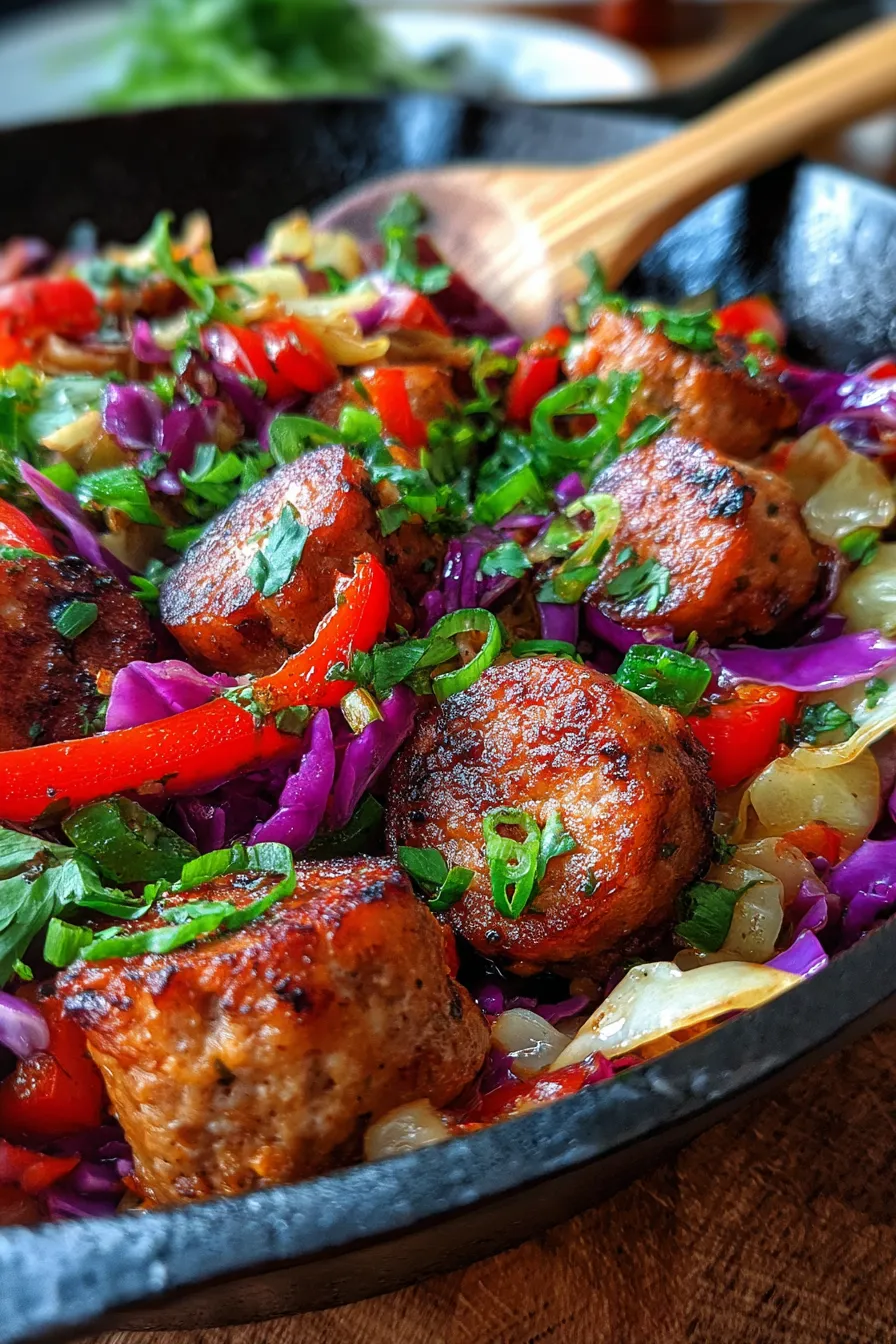 30-Minute Sausage and Cabbage Stir Fry for Families-stirring-action