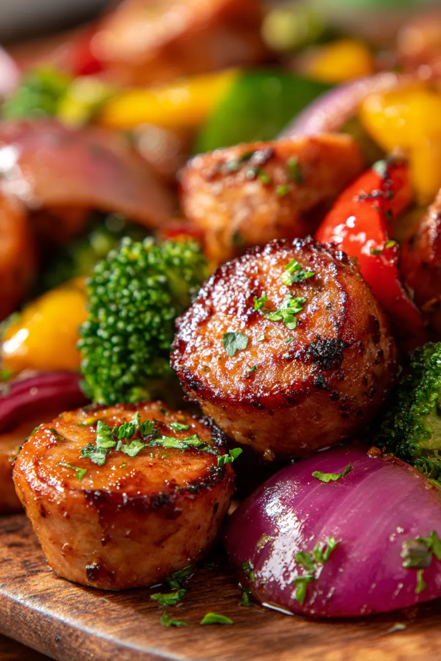 Air Fryer Chicken Sausage and Veggies-texture-closeup