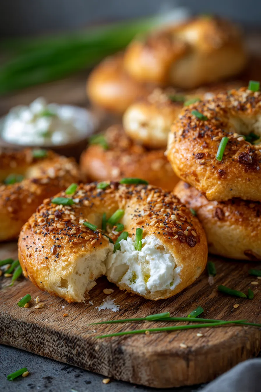 Bagel dough being shaped hands on