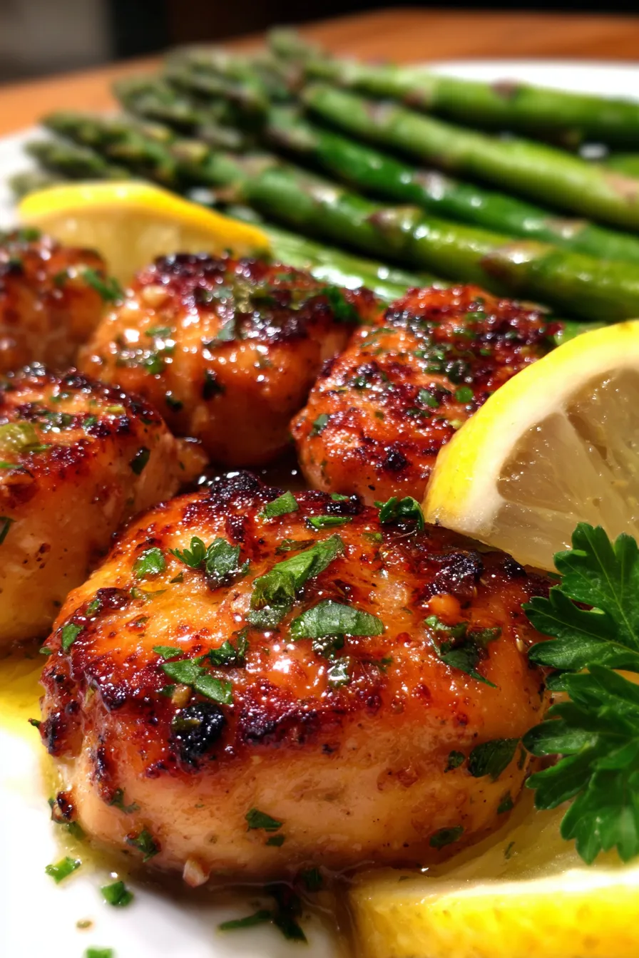 Baked Chicken Bites with Asparagus-closeup-texture-crisp