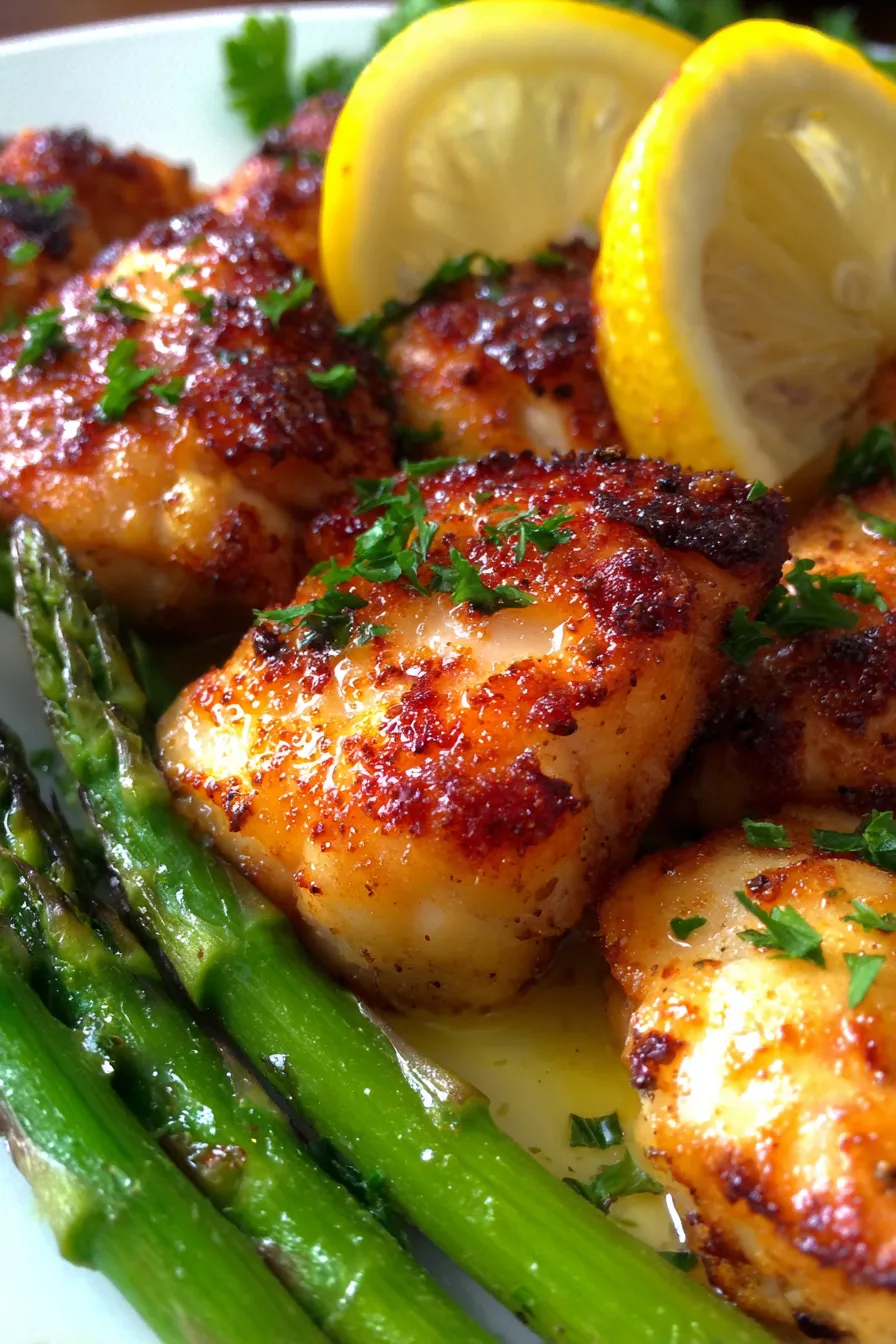 Baked Chicken Bites with Asparagus-served-plate-side-dish