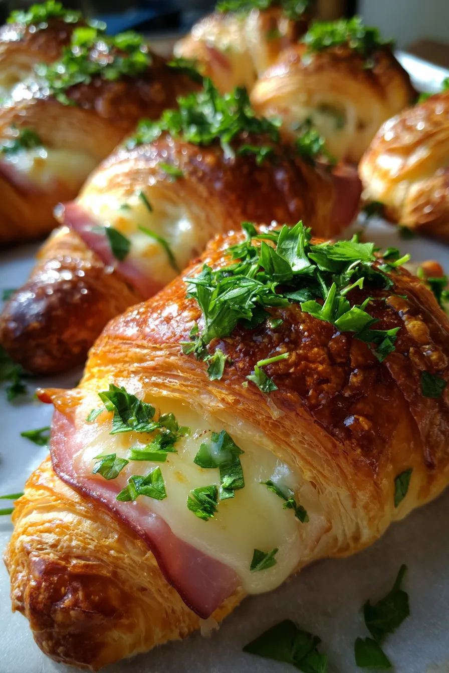 Baked Ham and Cheese Croissants-melty-cheese-closeup
