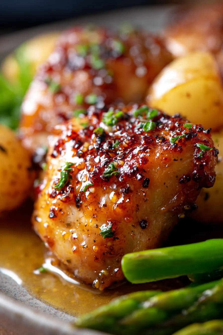 Baked Honey Mustard Chicken Thighs-garnished with parsley-vibrant