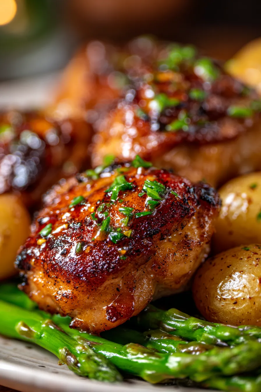 Baked Honey Mustard Chicken Thighs-sheet pan dinner-overhead