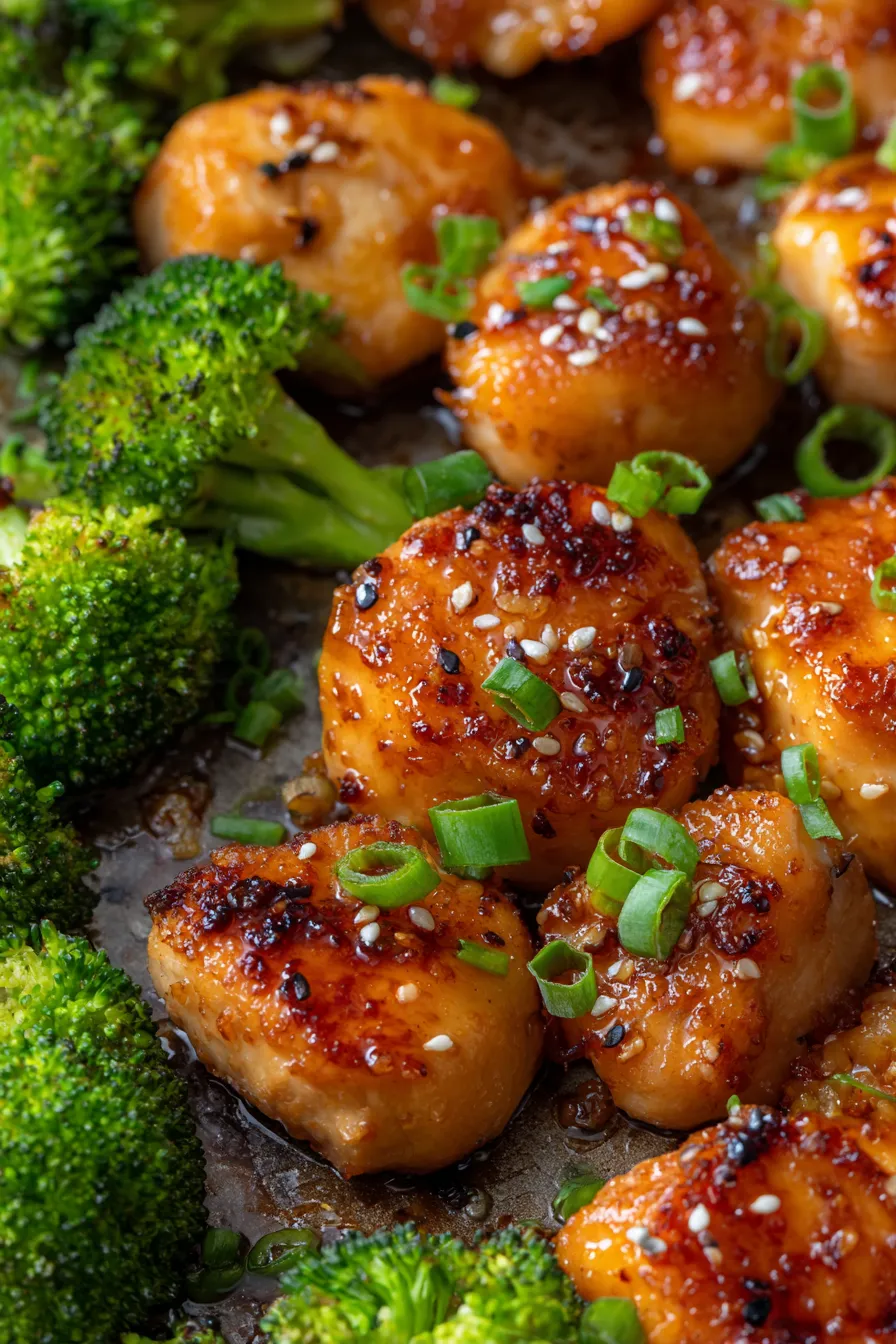 Baked Honey Sesame Chicken (One Pan)-glazed chicken-closeup
