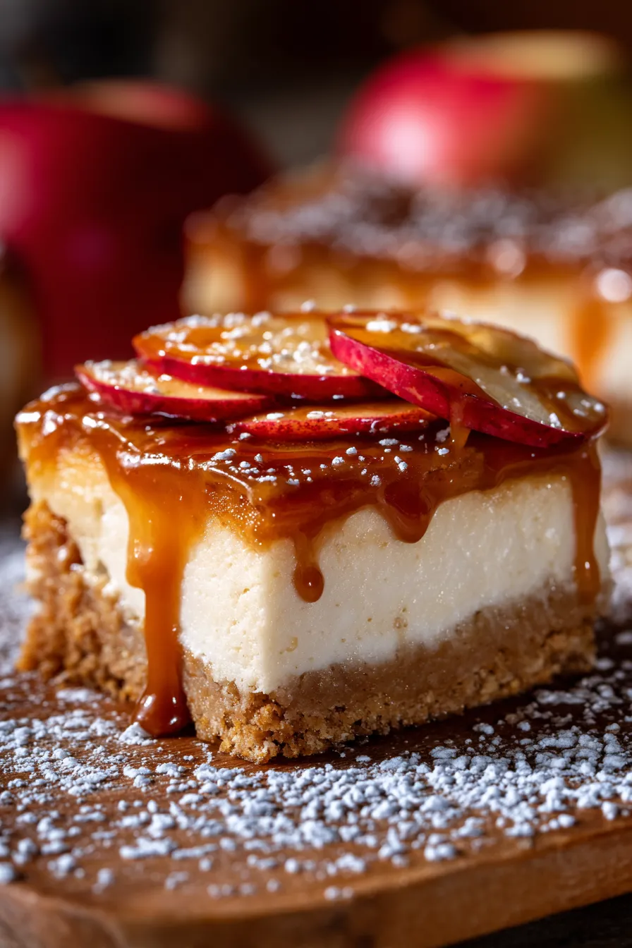 Caramel Apple Cheesecake Bars-garnished-plated