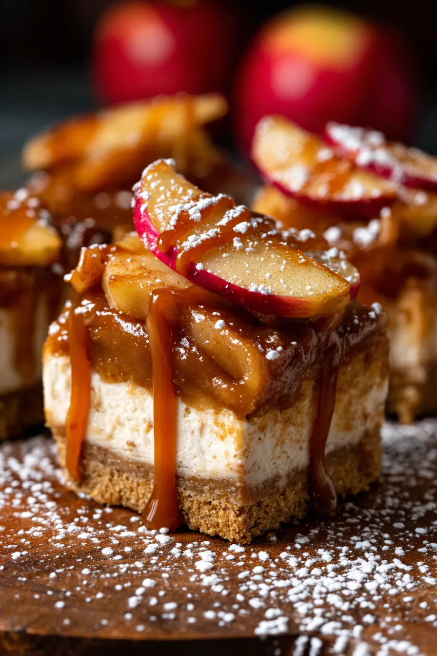 Caramel Apple Cheesecake Bars-texture-closeup