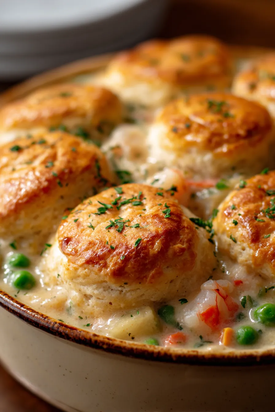 Cheddar Bay Biscuit Seafood Pot Pie-flaky biscuits-texture