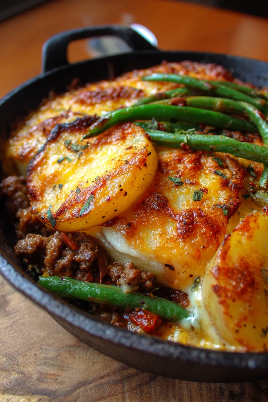 Cheesy potato casserole texture closeup
