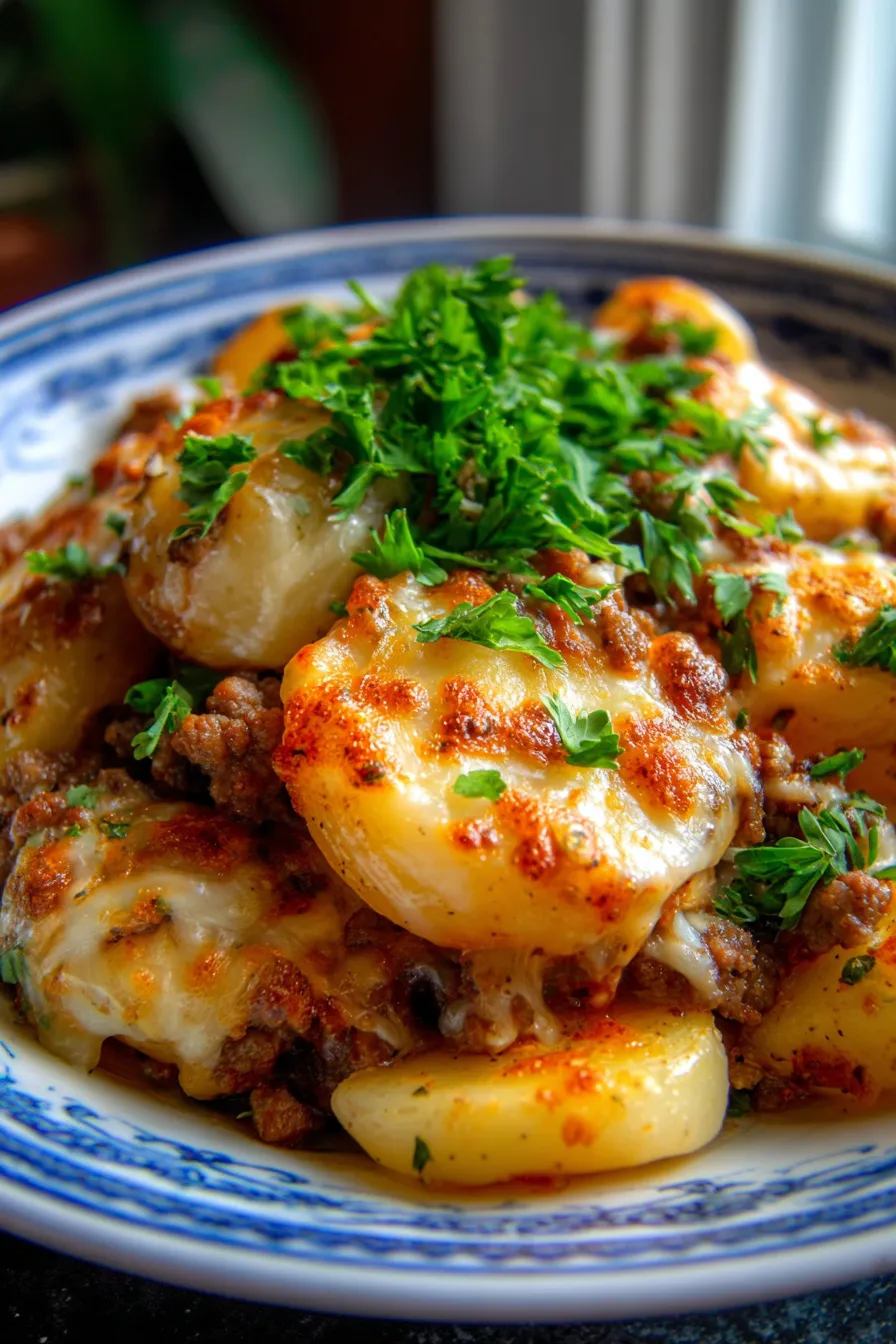 cheesy potato hamburger bake close-up