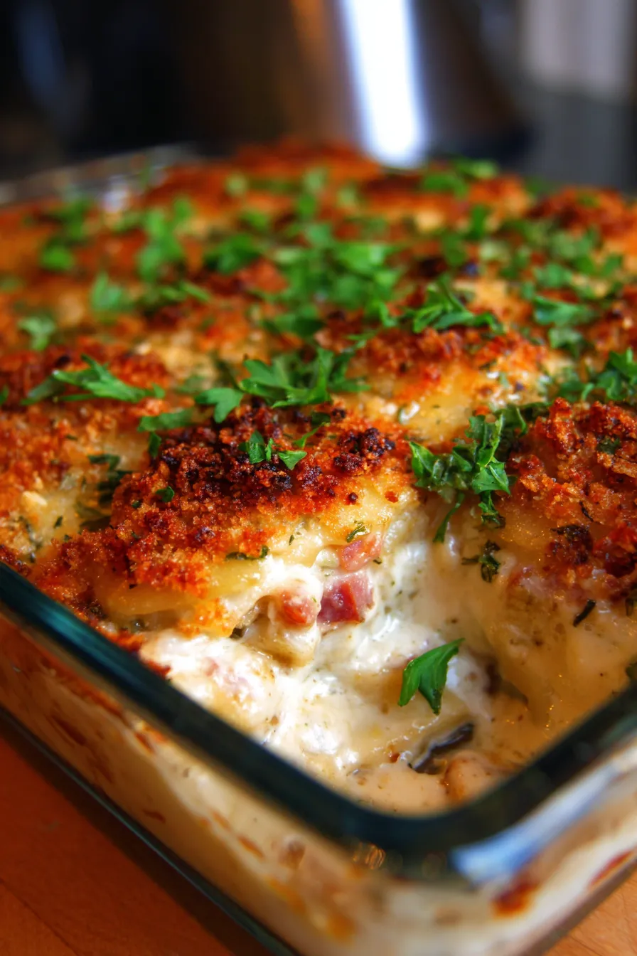 Chicken Cordon Bleu Casserole with Creamy Dijon Sauce-ingredients-assembled-flatlay