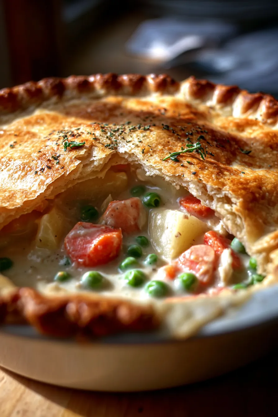 Chicken Pot Pie-flaky crust-texture closeup