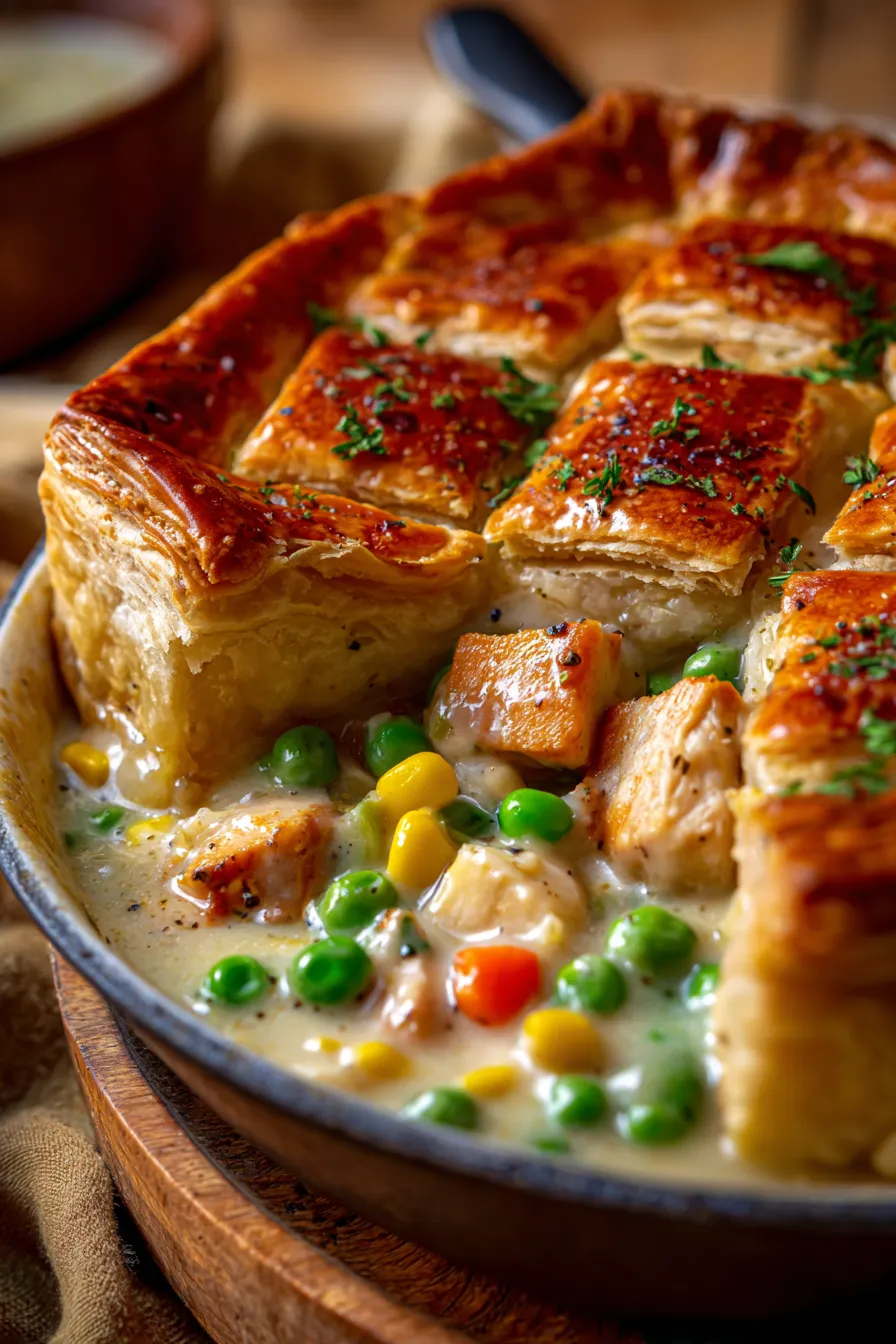 Chicken Pot Pie Skillet, close-up, creamy filling