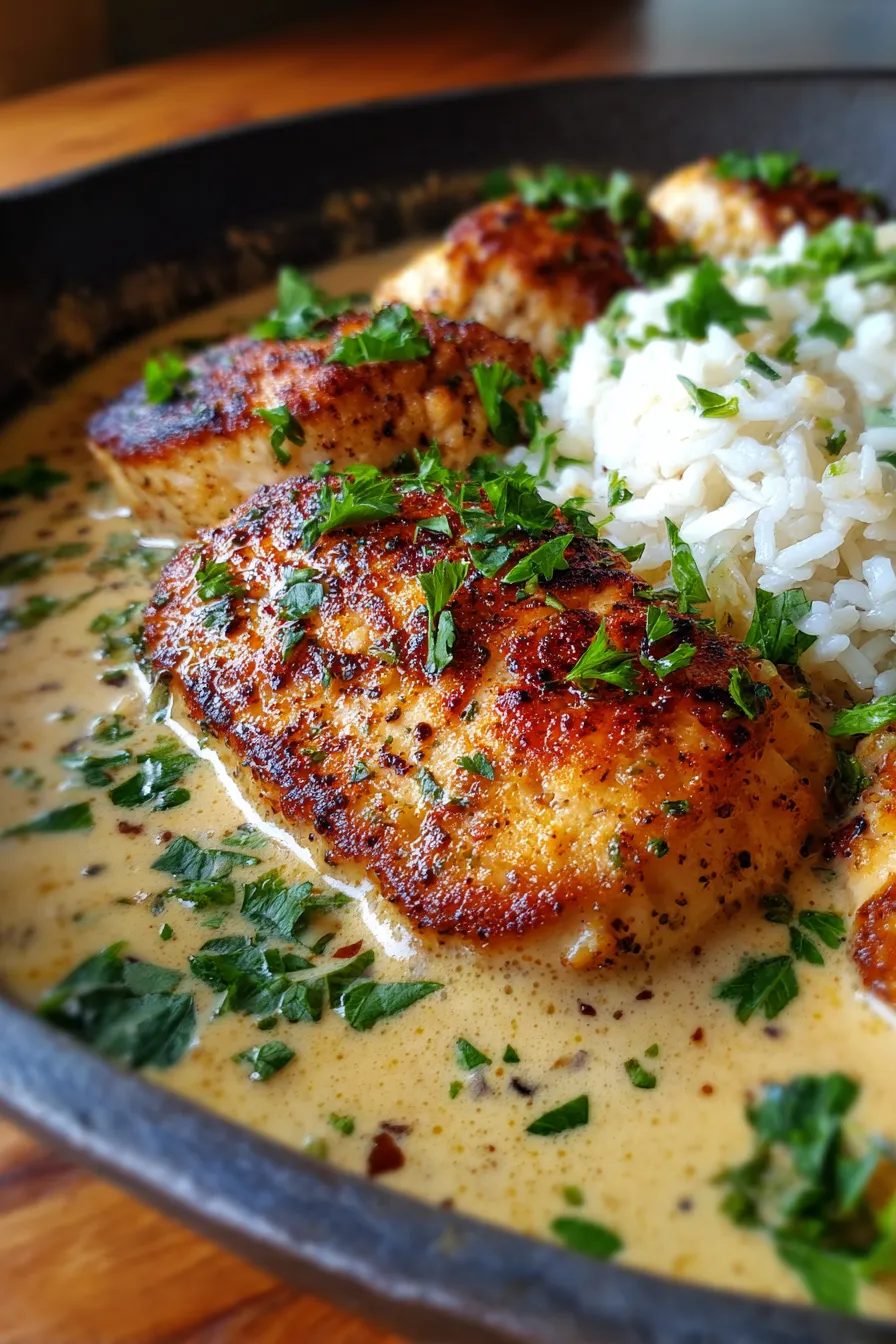 chicken rice skillet close up