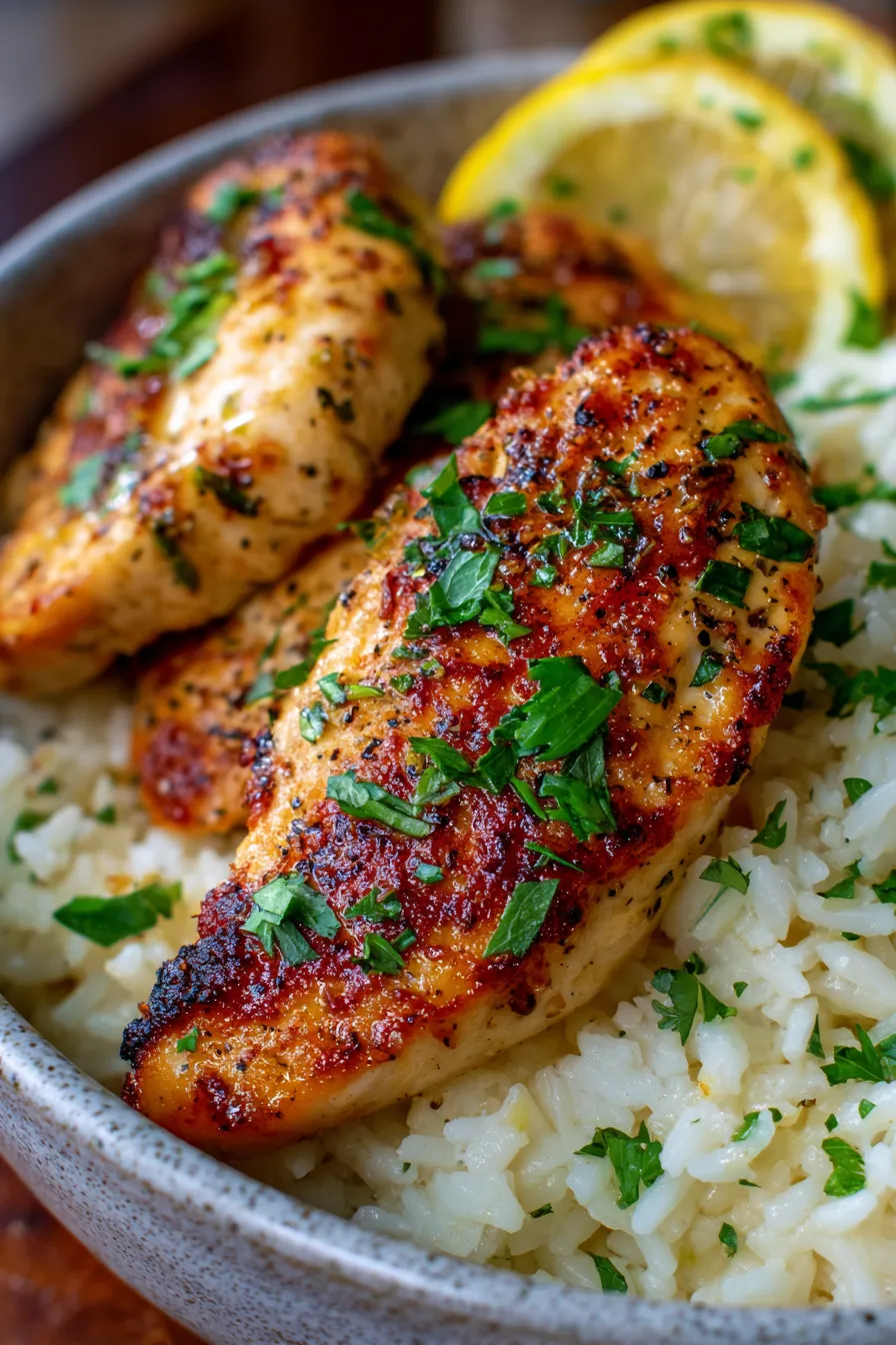 Chicken Scampi - close-up - lemon garlic butter sauce