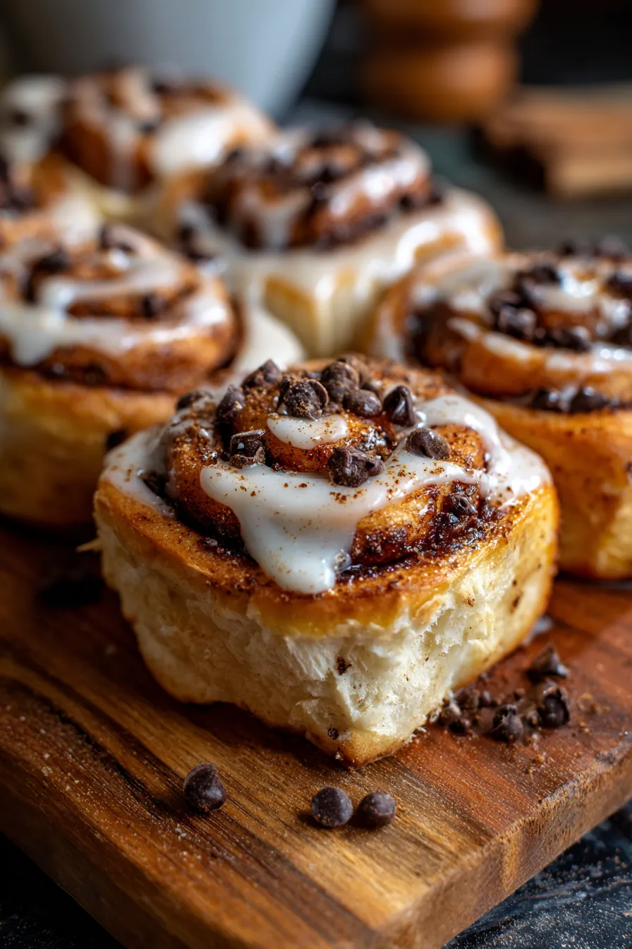 chocolate cinnamon rolls-drizzled icing-still life
