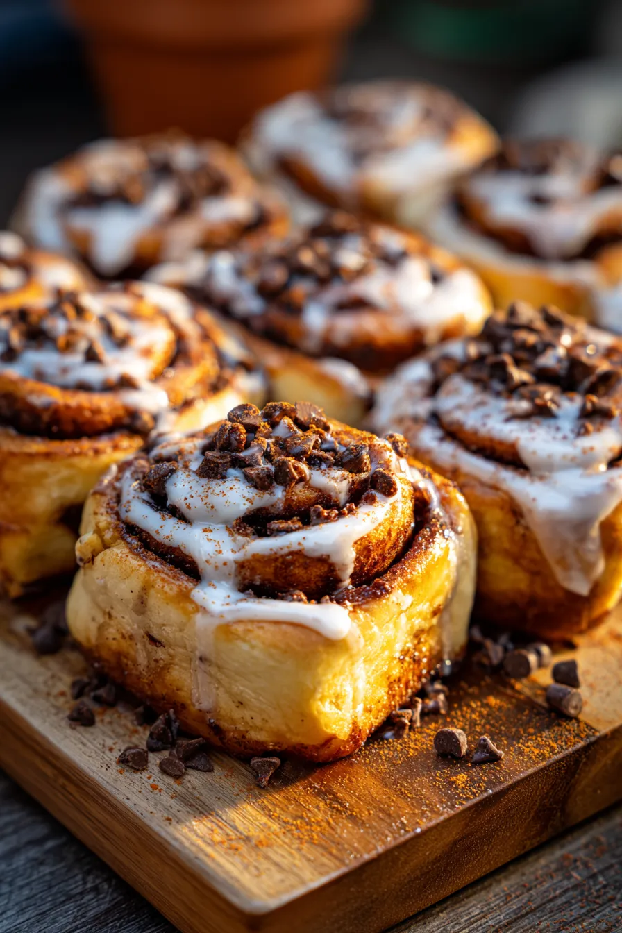 chocolate cinnamon rolls-gooey texture-closeup
