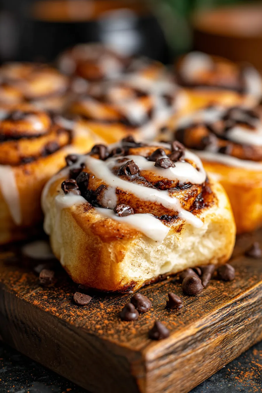 chocolate cinnamon rolls-warm stack-rustic setting