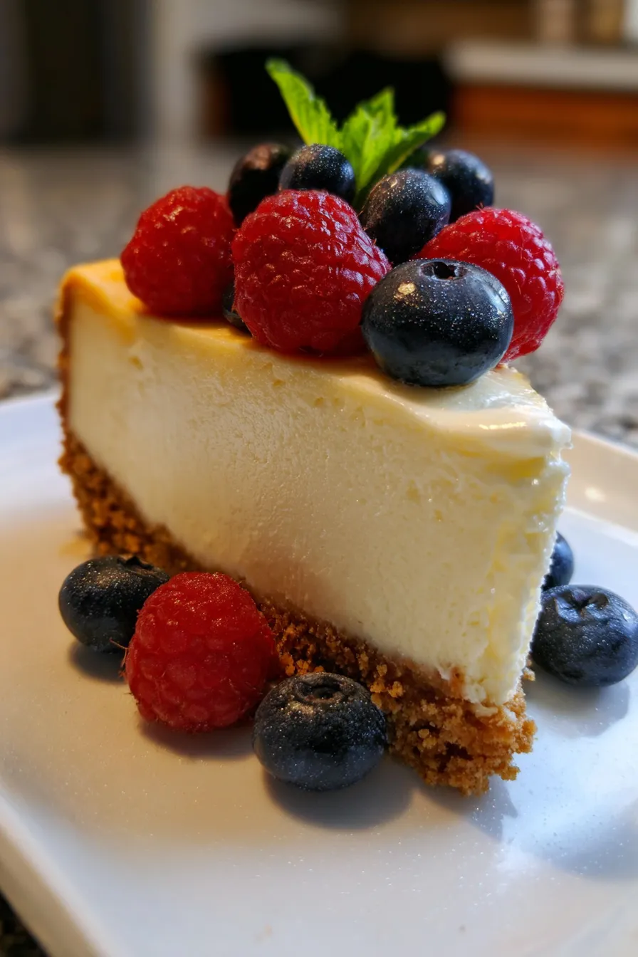 Classic New York Cheesecake (Ultra Creamy) - slice - texture - closeup